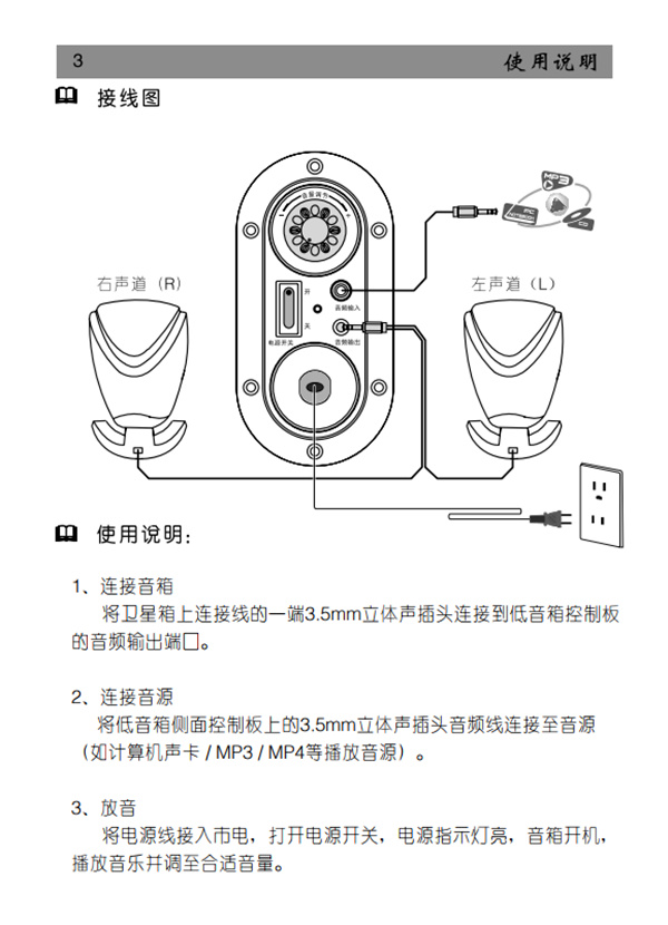 漫步者R103V多媒体音响产品使用说明书