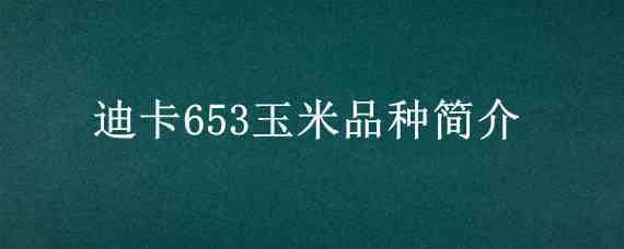 迪卡653玉米品种简介