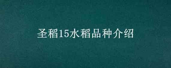 圣稻15水稻品种介绍