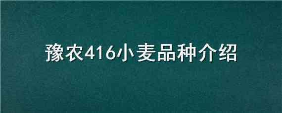 豫农416小麦品种介绍（豫农416小麦品种介绍图片）