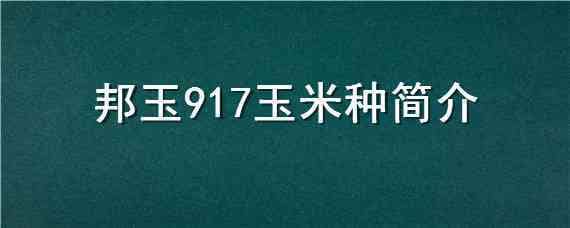 邦玉917玉米种简介