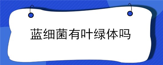 蓝细菌有叶绿体吗 蓝细菌有叶绿体吗?