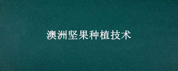 澳洲坚果种植技术