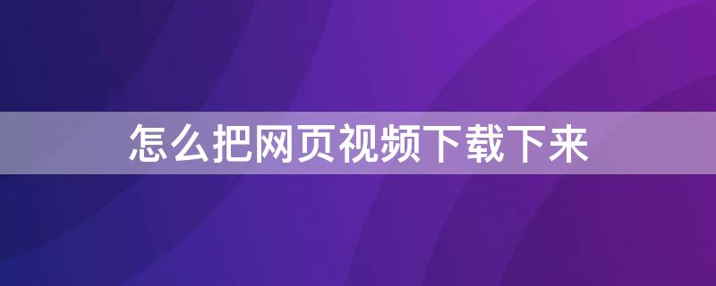 怎么把网页视频下载下来（怎么把网页视频下载下来播放）