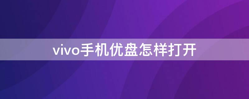 vivo手机优盘怎样打开（优盘连接vivo手机怎么打开优盘）