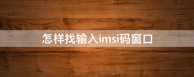 怎样找输入imsi码窗口（去哪里输入imsi码）