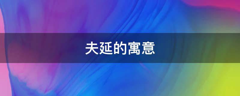 夫延的寓意（夫字起名的寓意）