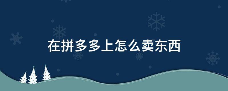 在拼多多上怎么卖东西（在拼多多上怎么卖东西教程）