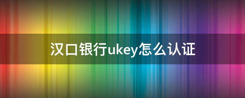 汉口银行ukey怎么认证（汉口银行ukey认证流程）