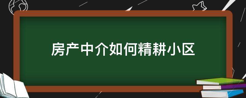 房产中介如何精耕小区（房产中介社区精耕）