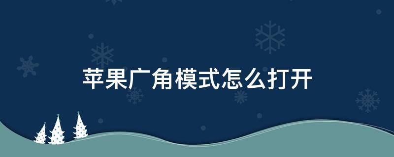 苹果广角模式怎么打开 苹果怎么打开广角功能