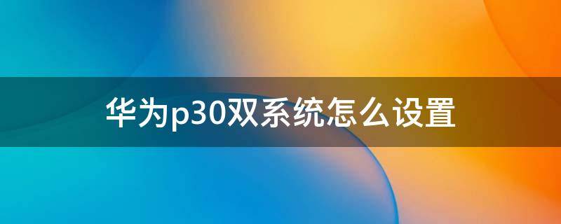 华为p30双系统怎么设置 华为p30双系统怎么设置密码