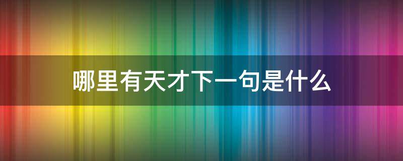 哪里有天才下一句是什么（哪里有天才下一句是啥）