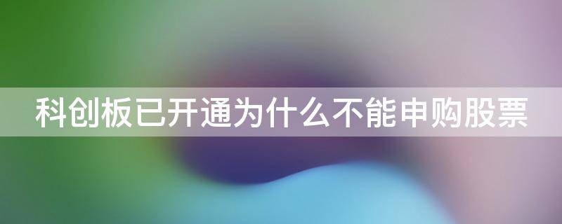 科创板已开通为什么不能申购股票 我开通了科创板,为什么申购不了股票