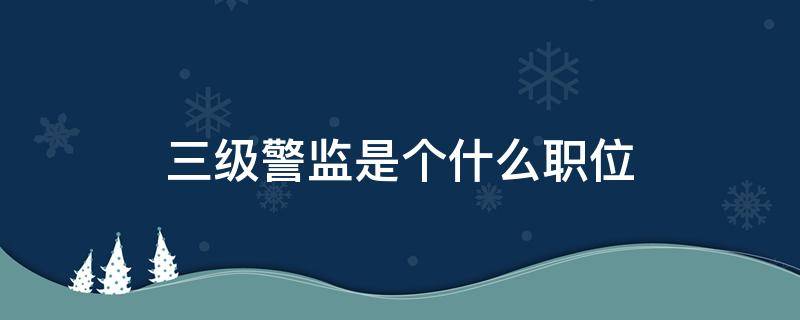 三级警监是个什么职位 三级警监是什么职级