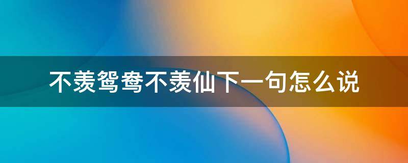 不羡鸳鸯不羡仙下一句怎么说（只羡鸳鸯不羡仙下一句怎么说）