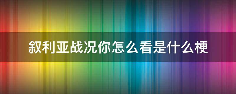 叙利亚战况你怎么看是什么梗 叙利亚战况你怎么看