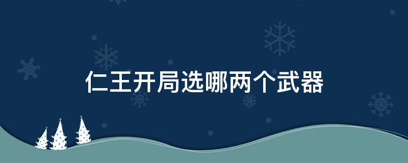 仁王开局选哪两个武器（仁王新手选哪2个武器）