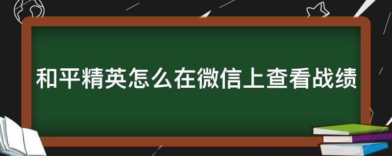 和平精英怎么在微信上查看战绩 和平精英怎么在微信里看战绩