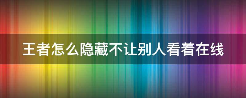 王者怎么隐藏不让别人看着在线（王者怎么隐藏不让别人看着在线的人）