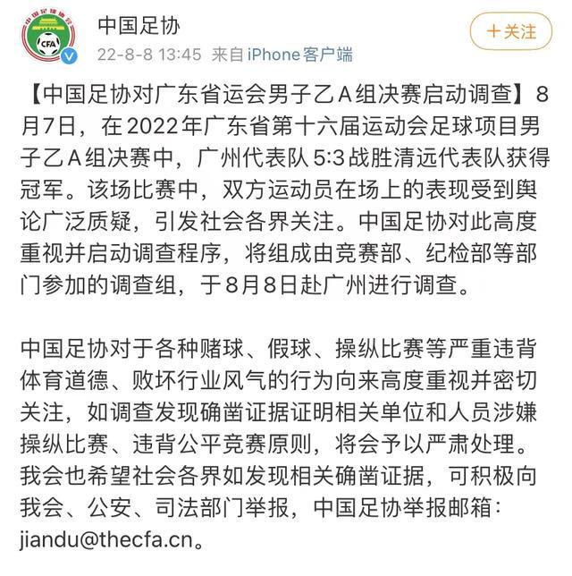 广东省第十六届运动会男子足球乙A（U15）组决赛假球事件问责情况通报  