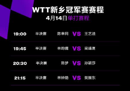 今天2023WTT新乡乒乓球赛赛程 4月14日新乡冠军赛女单半决赛直播时间表