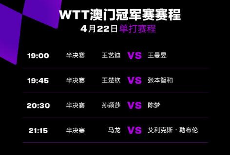 2023WTT澳门冠军赛赛程直播时间表4月22日 今天澳门乒乓球半决赛比赛对阵表图