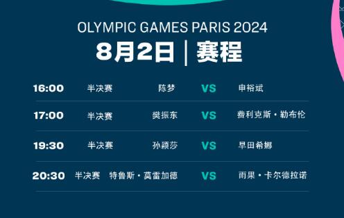 2024巴黎奥运会乒乓球半决赛赛程直播时间表 8月2日今天国乒比赛对阵名单